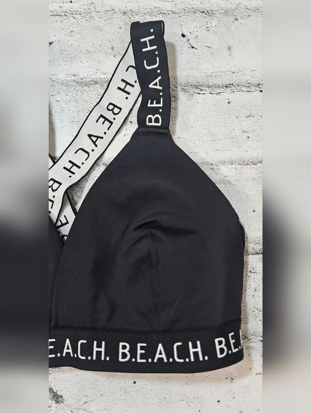 H&M Black Bikini Set Size M Cross Back Logo Strap Two Piece Swimsuit NWOT